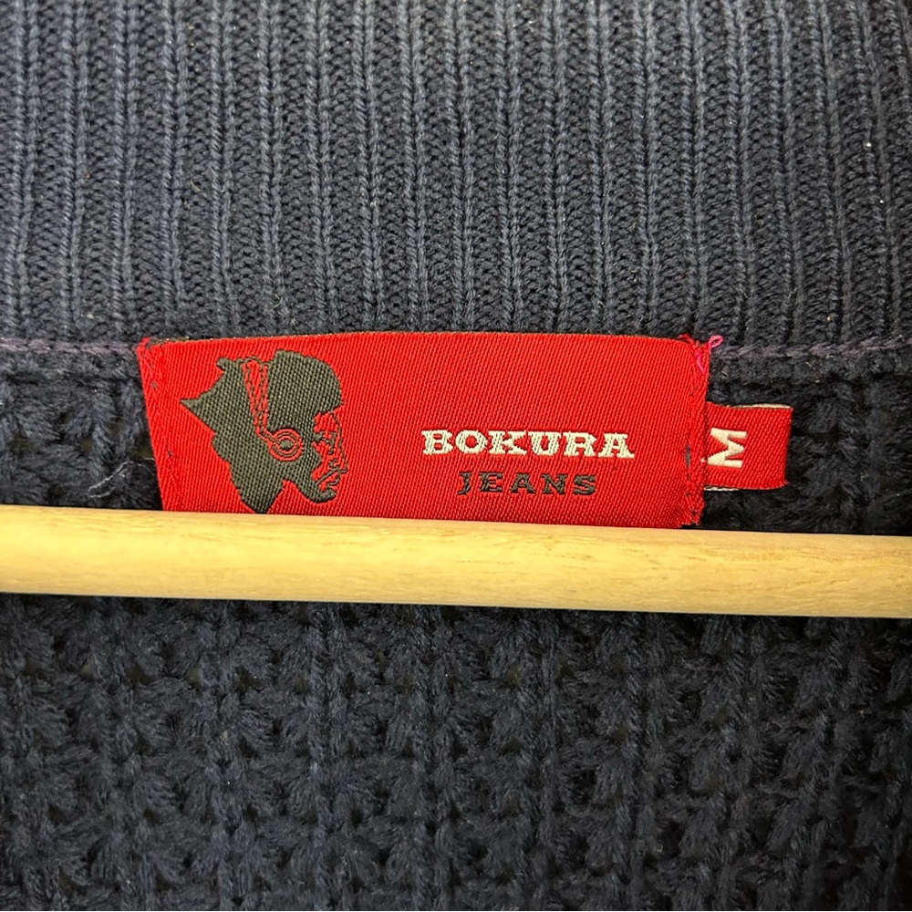 Bokura Jeans Argentina Navy Blue Wool Blend Knit Zip-Up Sweater Size Medium - Picture 9 of 12